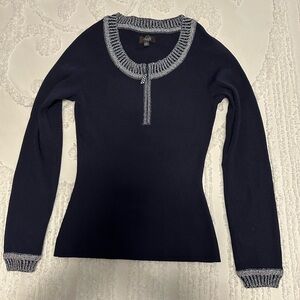 Camille LaVie Dark Navy Ribbed Long Sleeve Sweater with Silver Trim